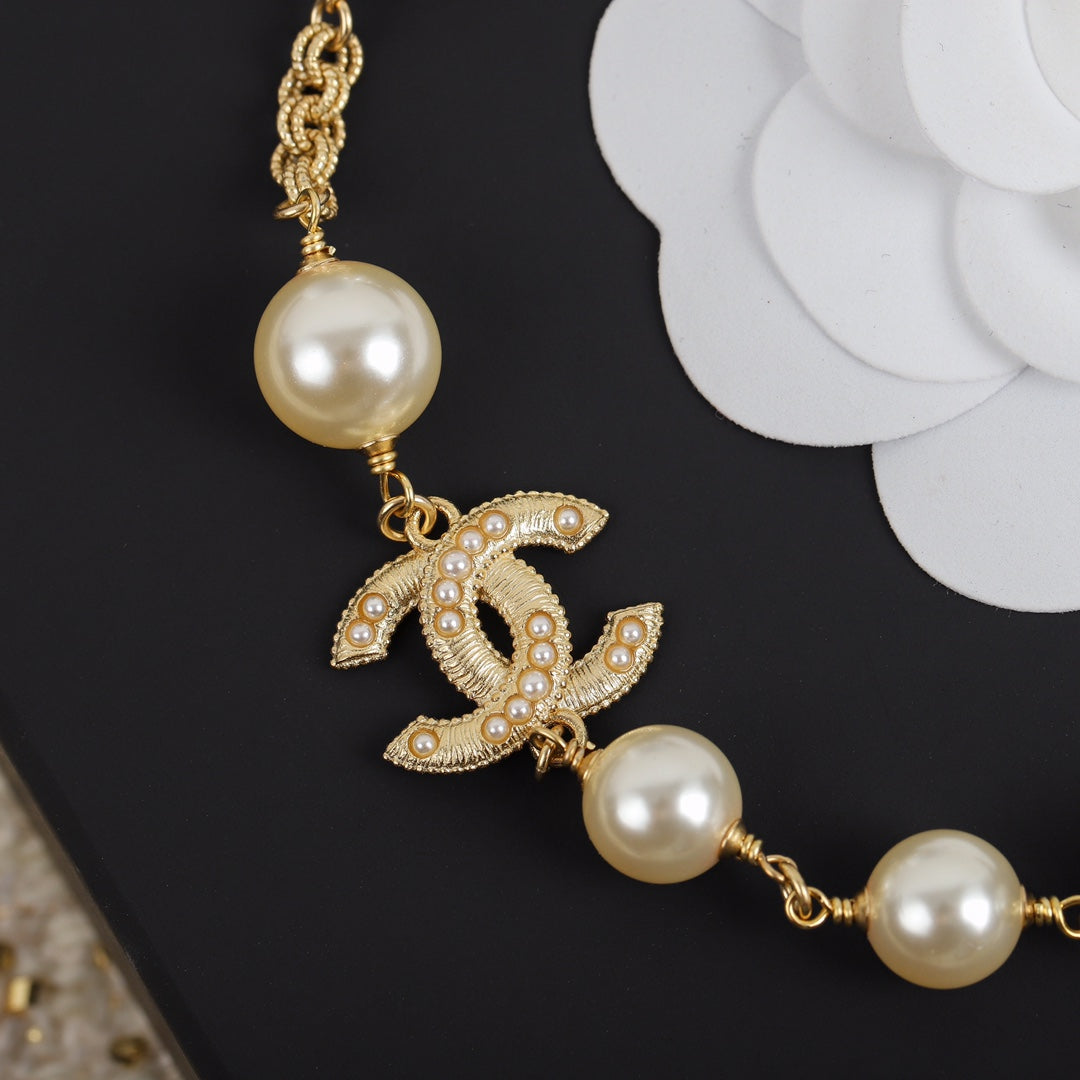 camellia pearl double layered collarbone gold necklace sla81