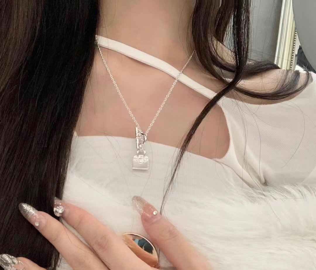 h birkin silver bag ot buckle necklace xla239