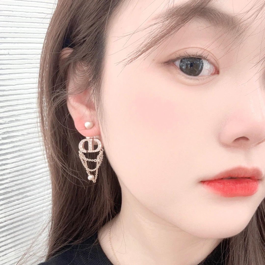 cd three layer tassel double bead rose gold earrings eha327