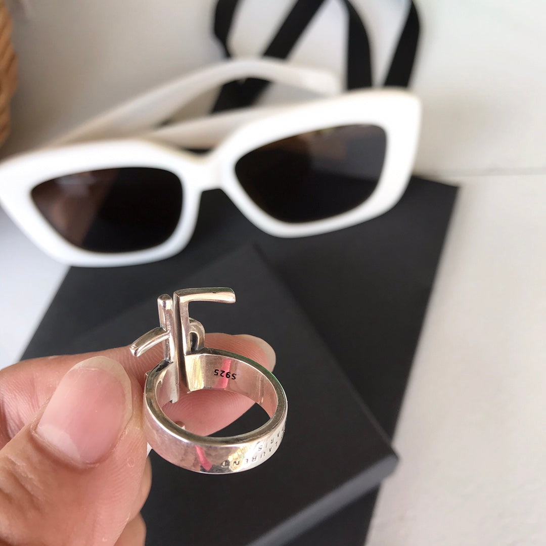 y enamel silver hollow letter ring jza83