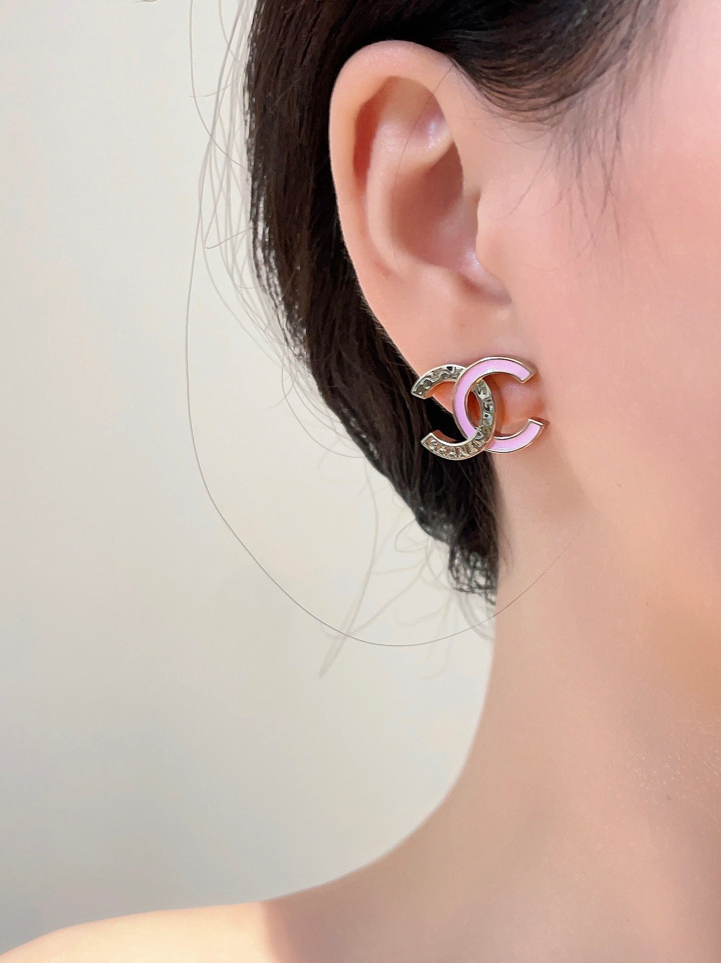 light gold powder coated enamel double c earrings eha238