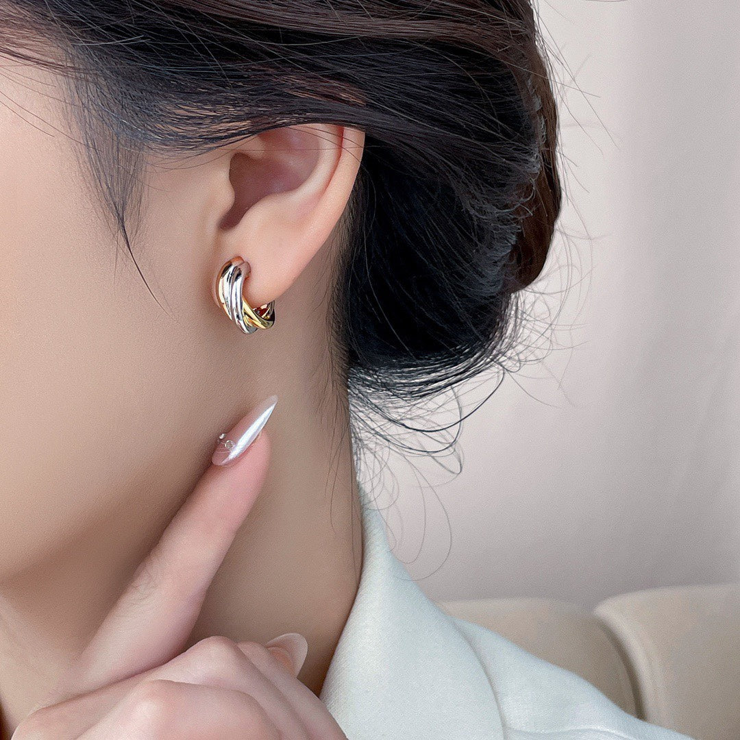trinity tricolor ring gold earrings eha370