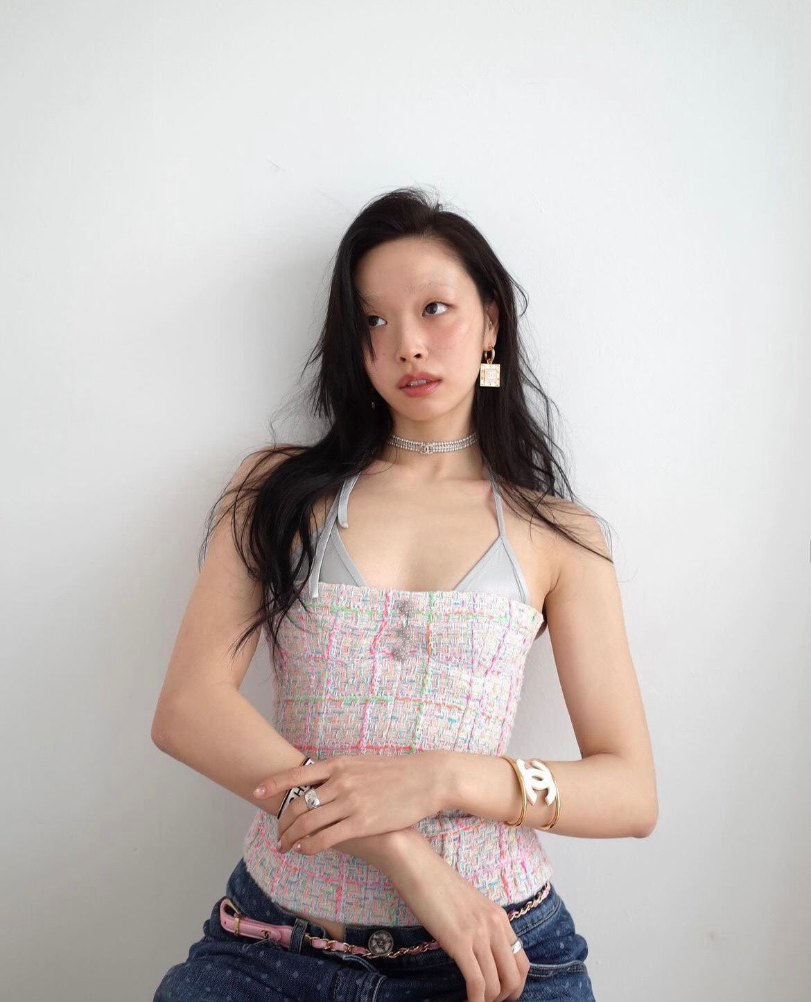 24s pink square double c earrings eha358