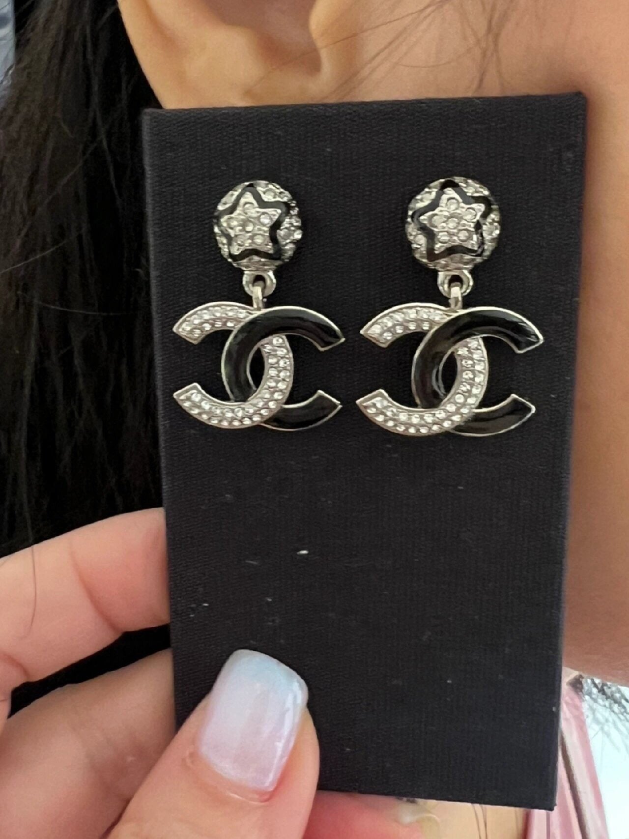 pentagram double c silver earrings eha351