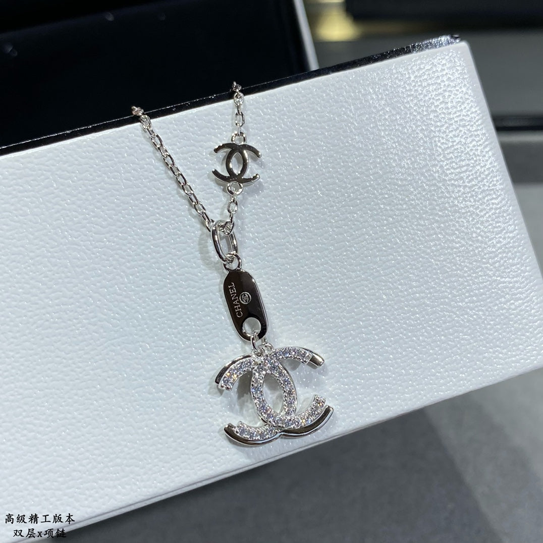 v gold double layer c pendant gold necklace xla169