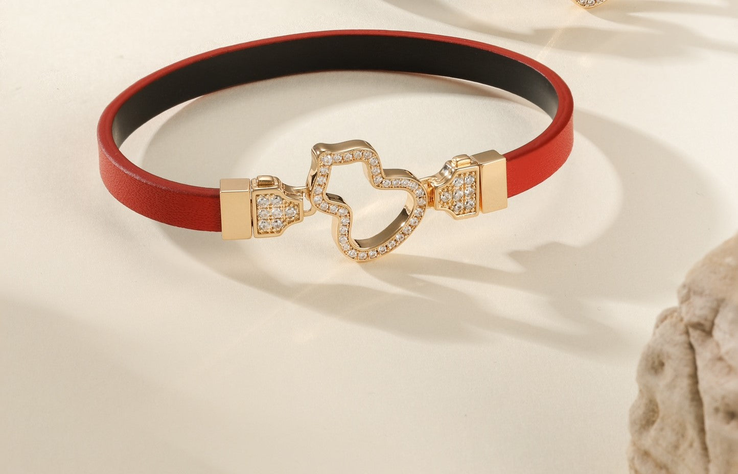 hulu rose gold hollow red black leather rope bracelet sla97