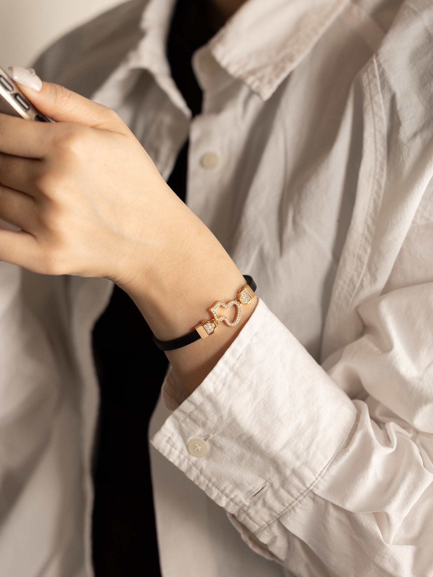 hulu rose gold hollow red black leather rope bracelet sla97