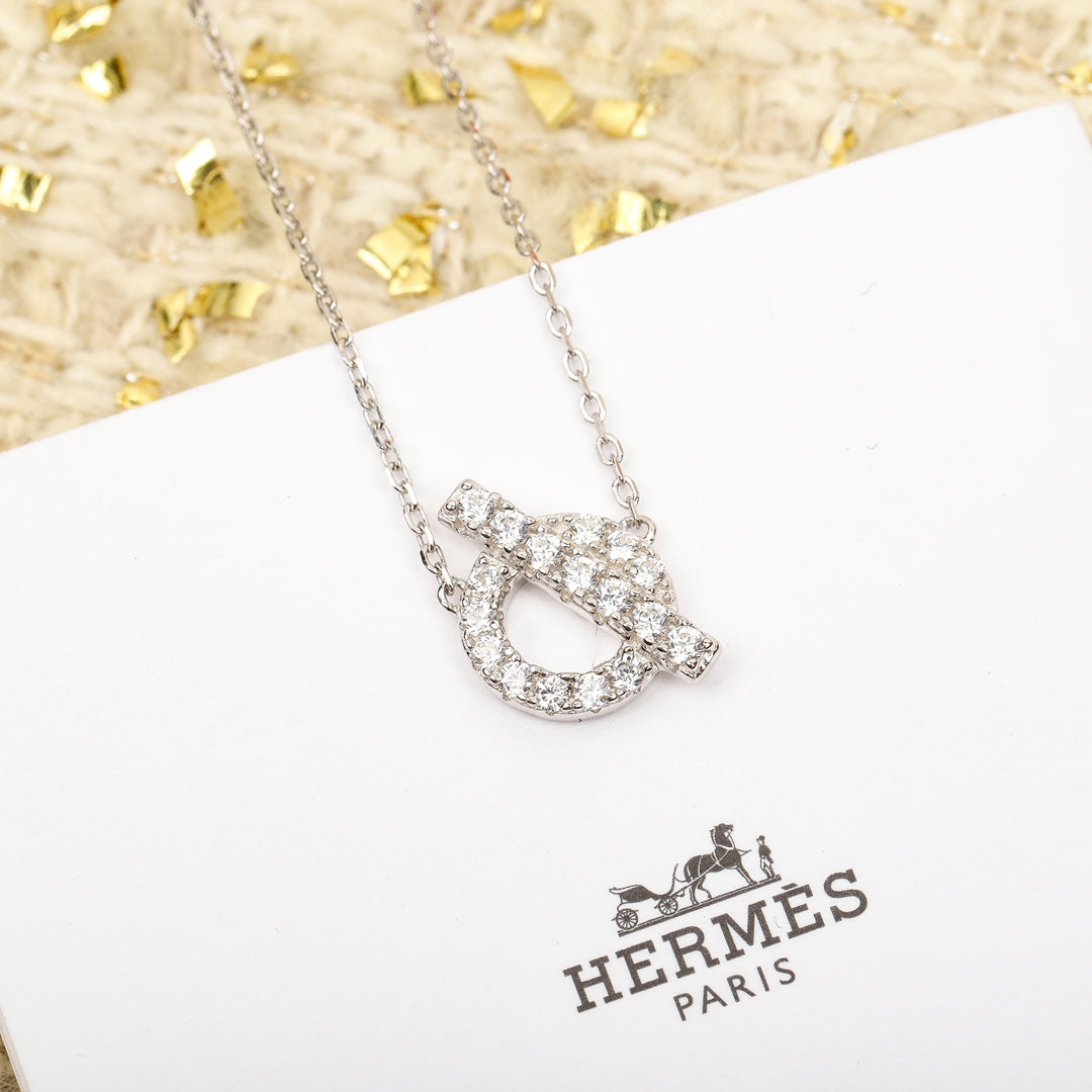 anchor chain full diamond circle silver necklace xla172