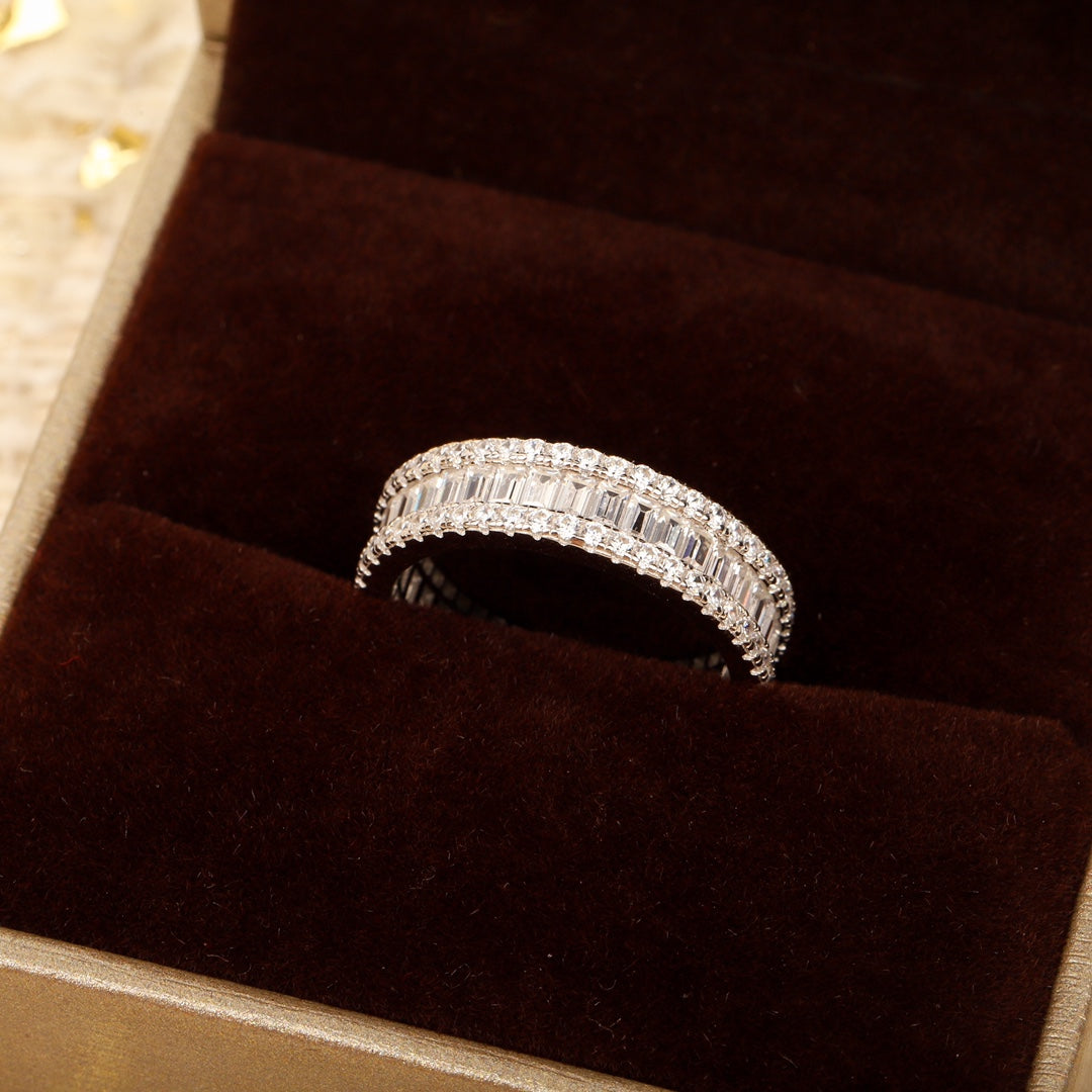 full diamond t shaped pure silver ring jza112