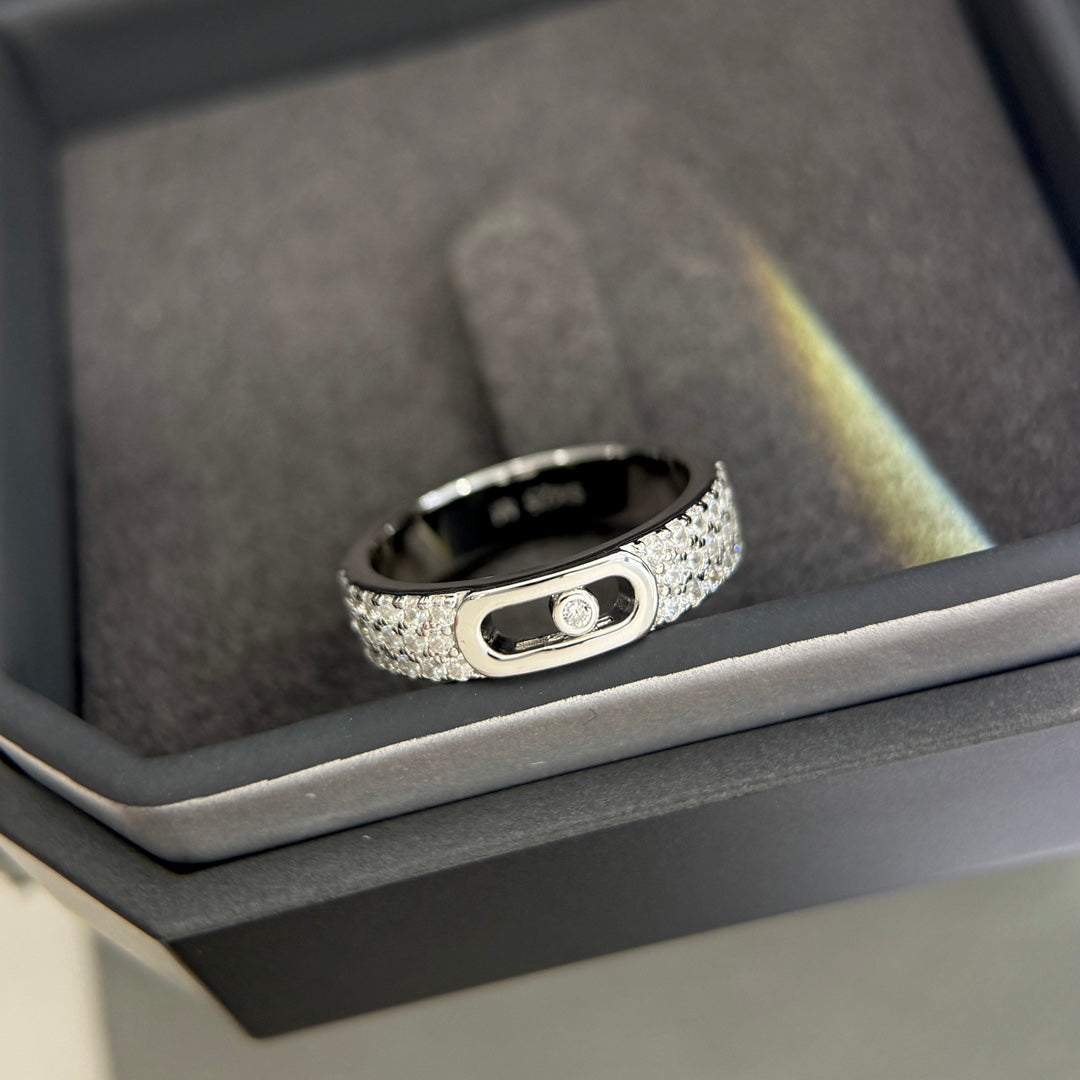 single diamond sliding full diamond pure silver ring jza113