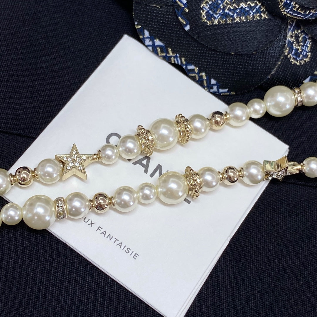 24a double c star pearl silver necklace xla205