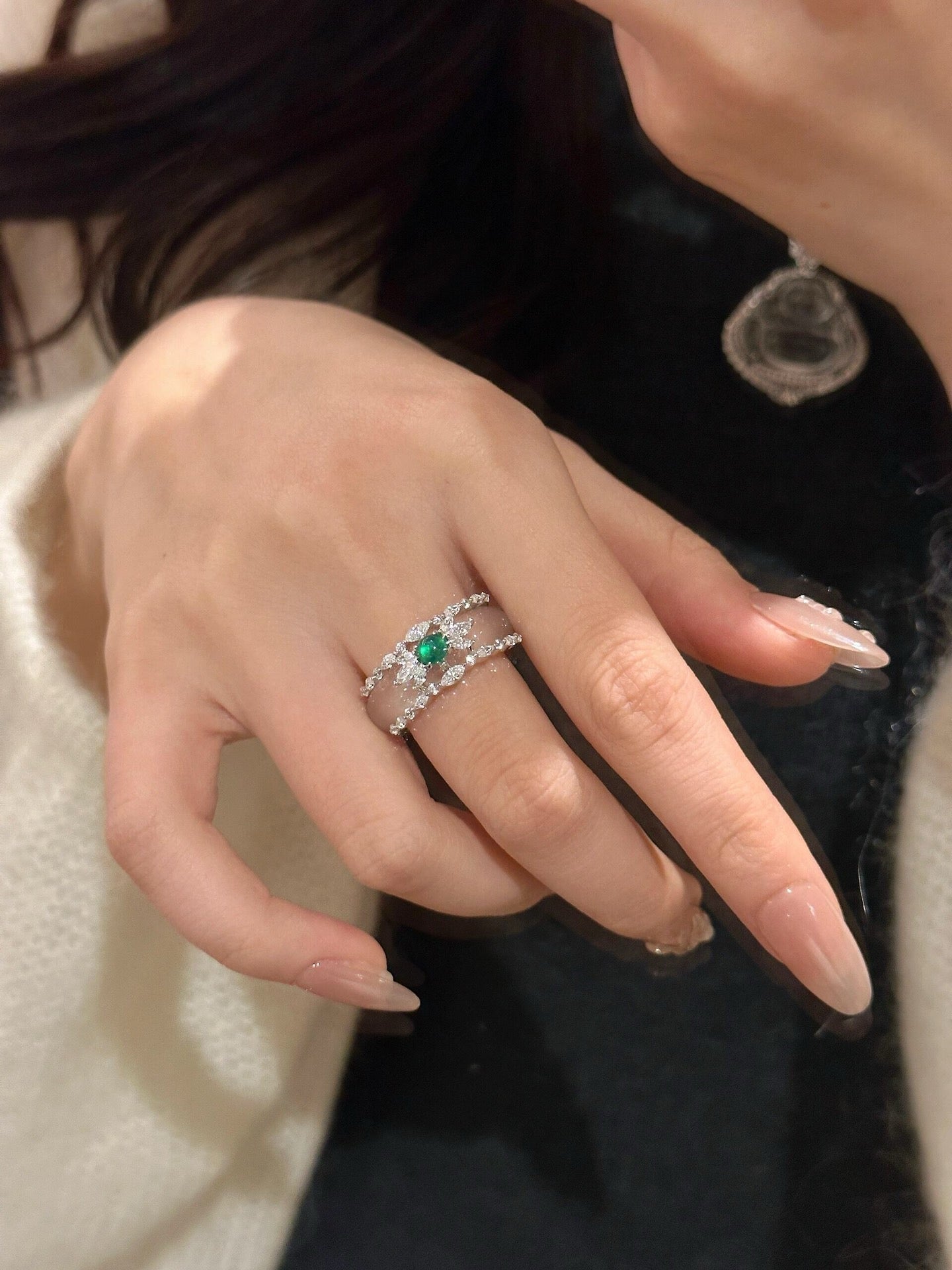 flower green pearl jade marrow ring set jza102