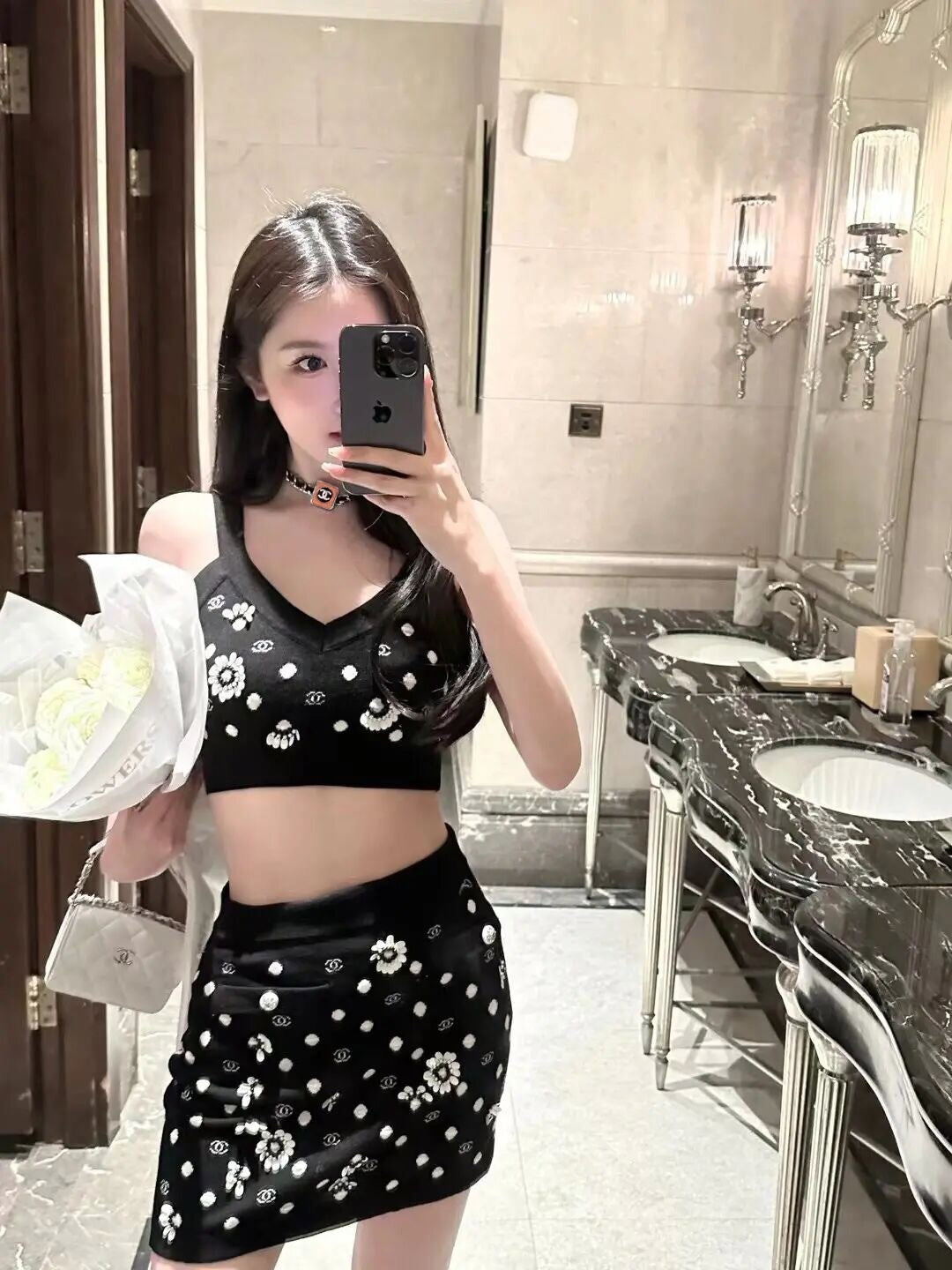 23c pink square chain choker necklace xla203