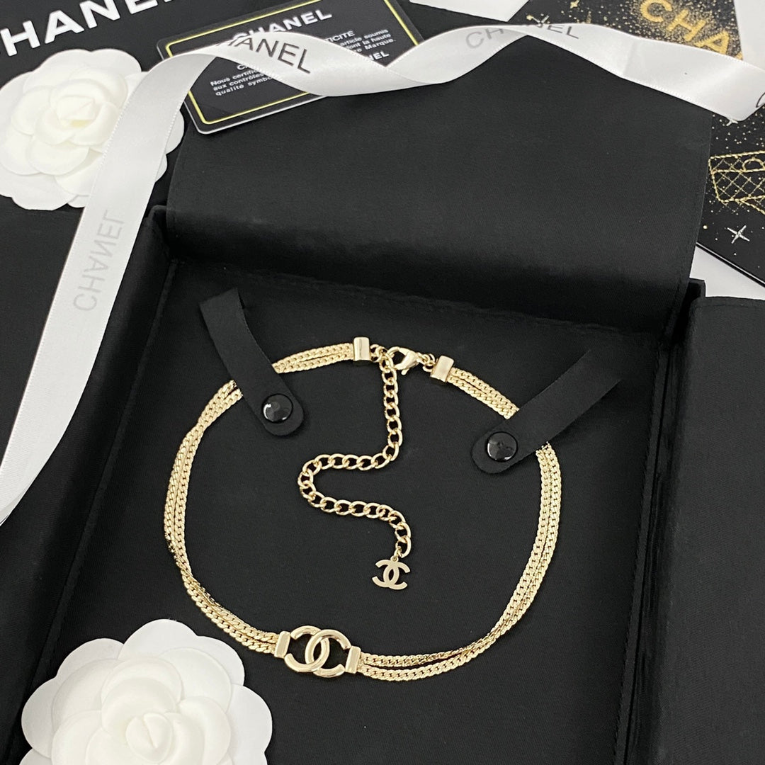 golden double layer snake bone necklace xla235