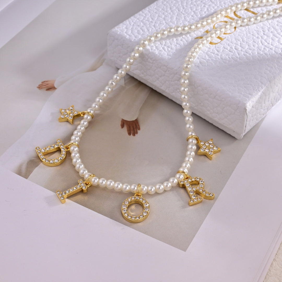 pearl gold letter necklace xla218