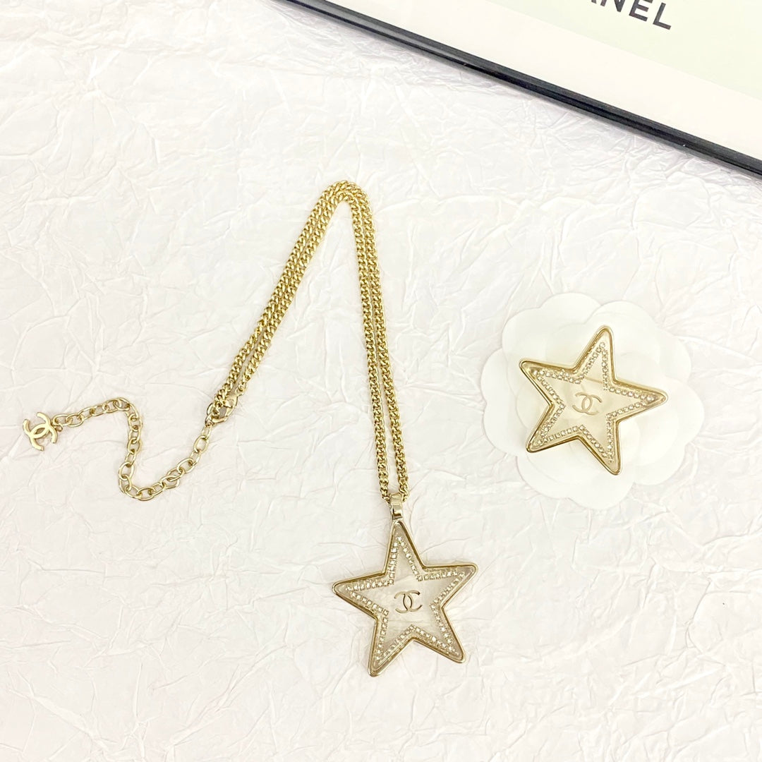 24 acrylic pentagram gold necklace xla247