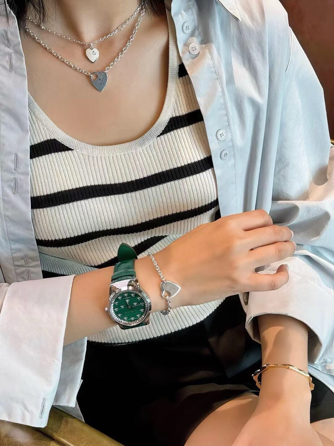 silver heart shaped hexagonal pendant bracelet sla101