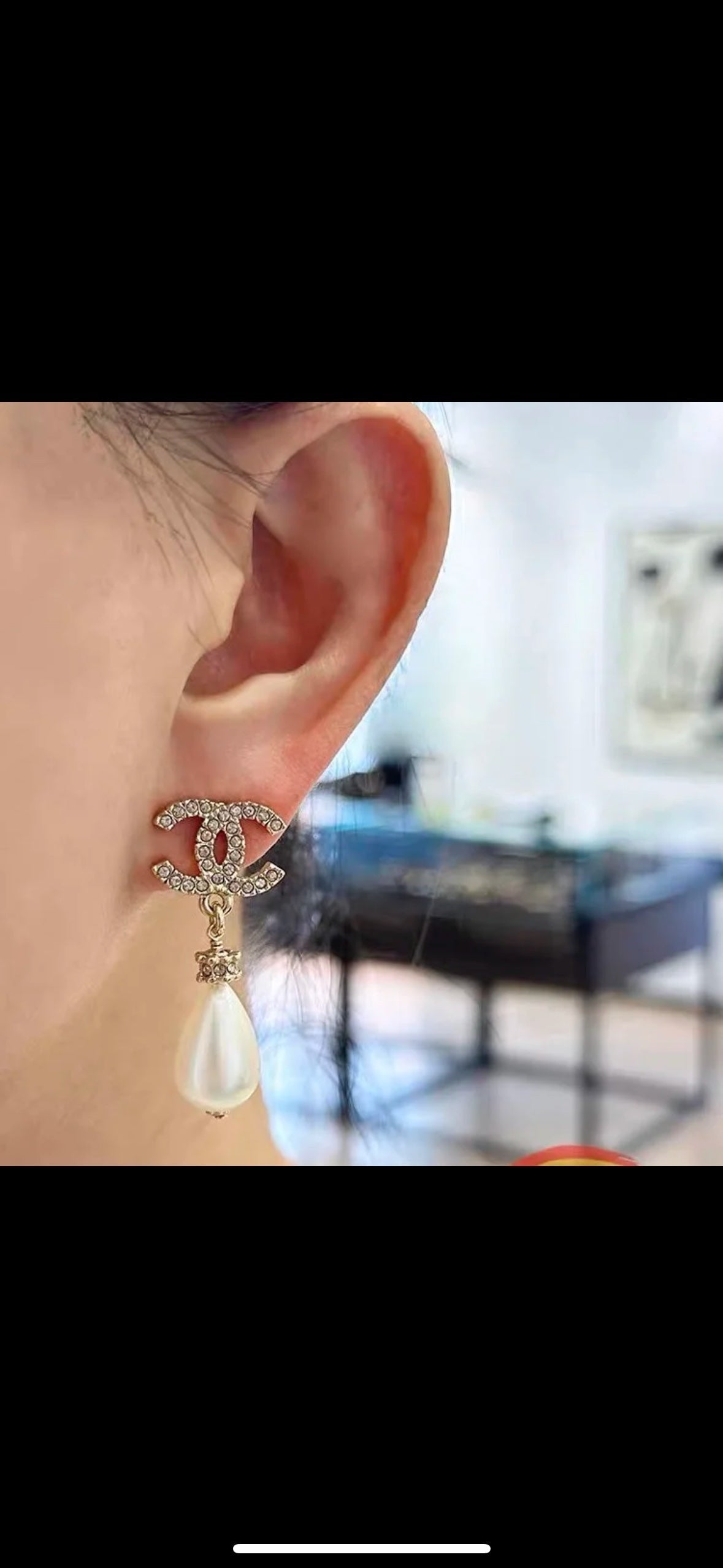 cha double c water drop pearl earnail eha354