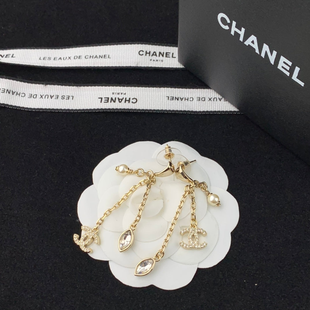 cha tassel hanging droplet gold earrings eha280
