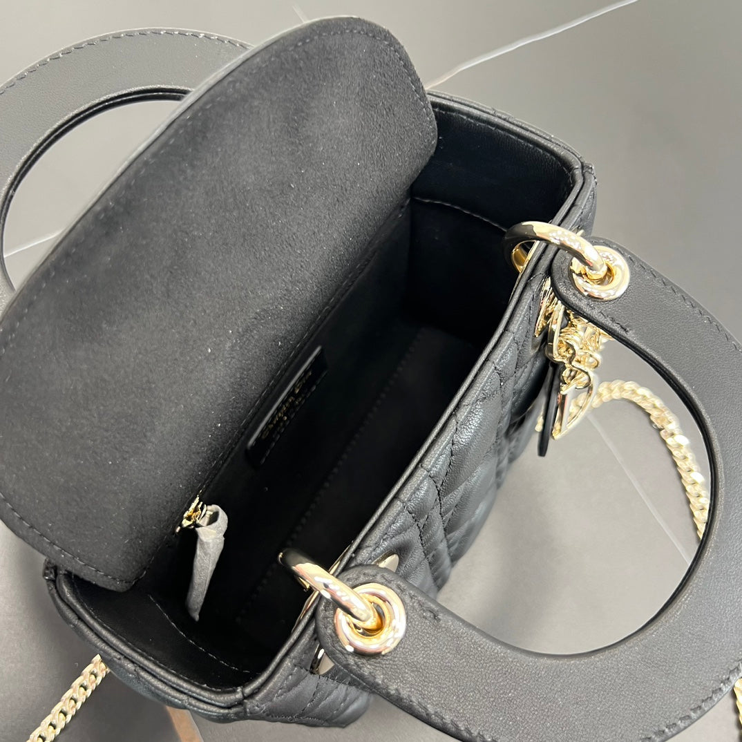 dior 17cm black vine plaid leather cross shoulder handbag