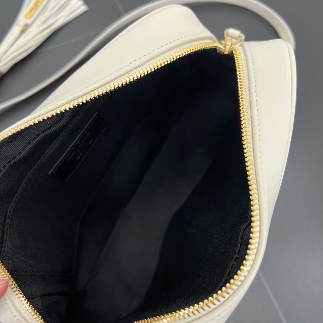 23cm milky white cowhide crossbody camera shoulder bag 520534