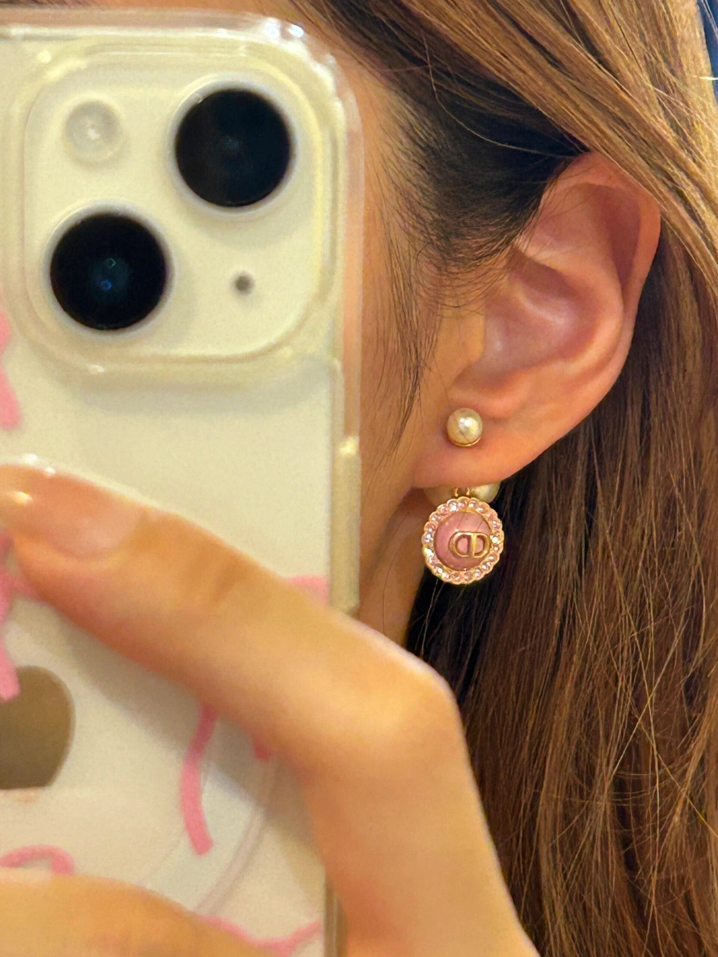 dior letter pearl pink earrings eha546