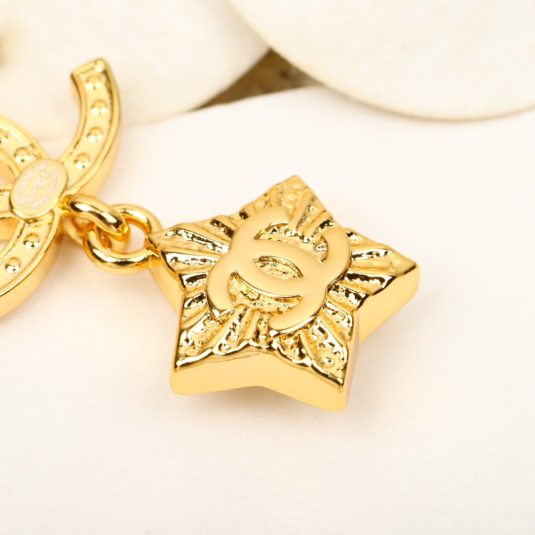 24c pentagram double c yellow gold earrings eha826