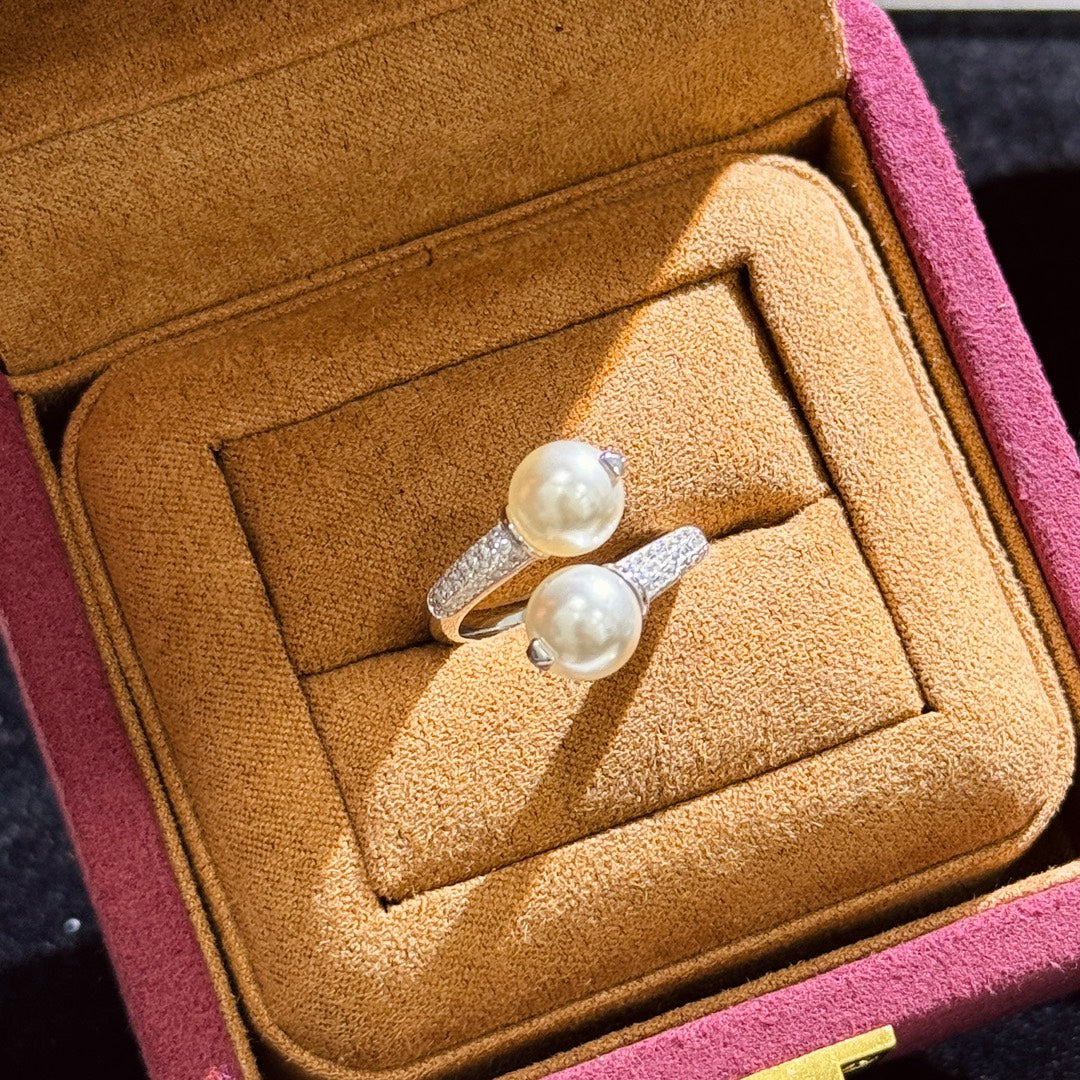 mikimoto double pearl open silver ring jza201
