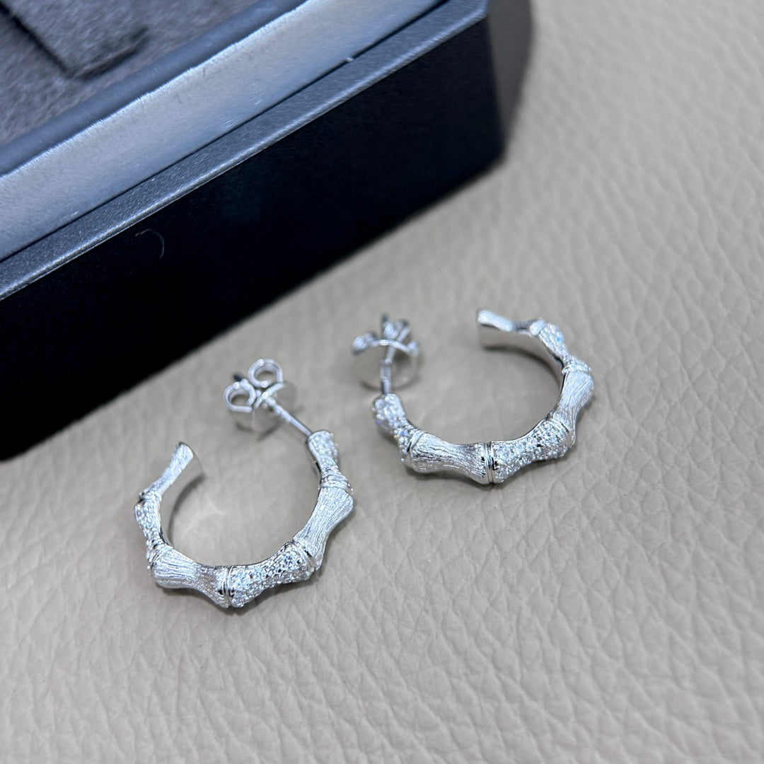 bamboo knot brushed silver earrings eha682