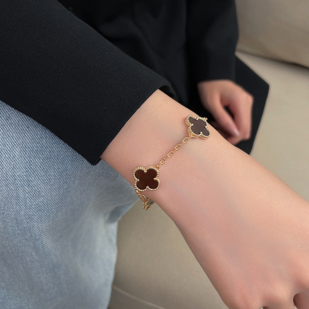 silver shine stone five flower rose gold bracelet sla156