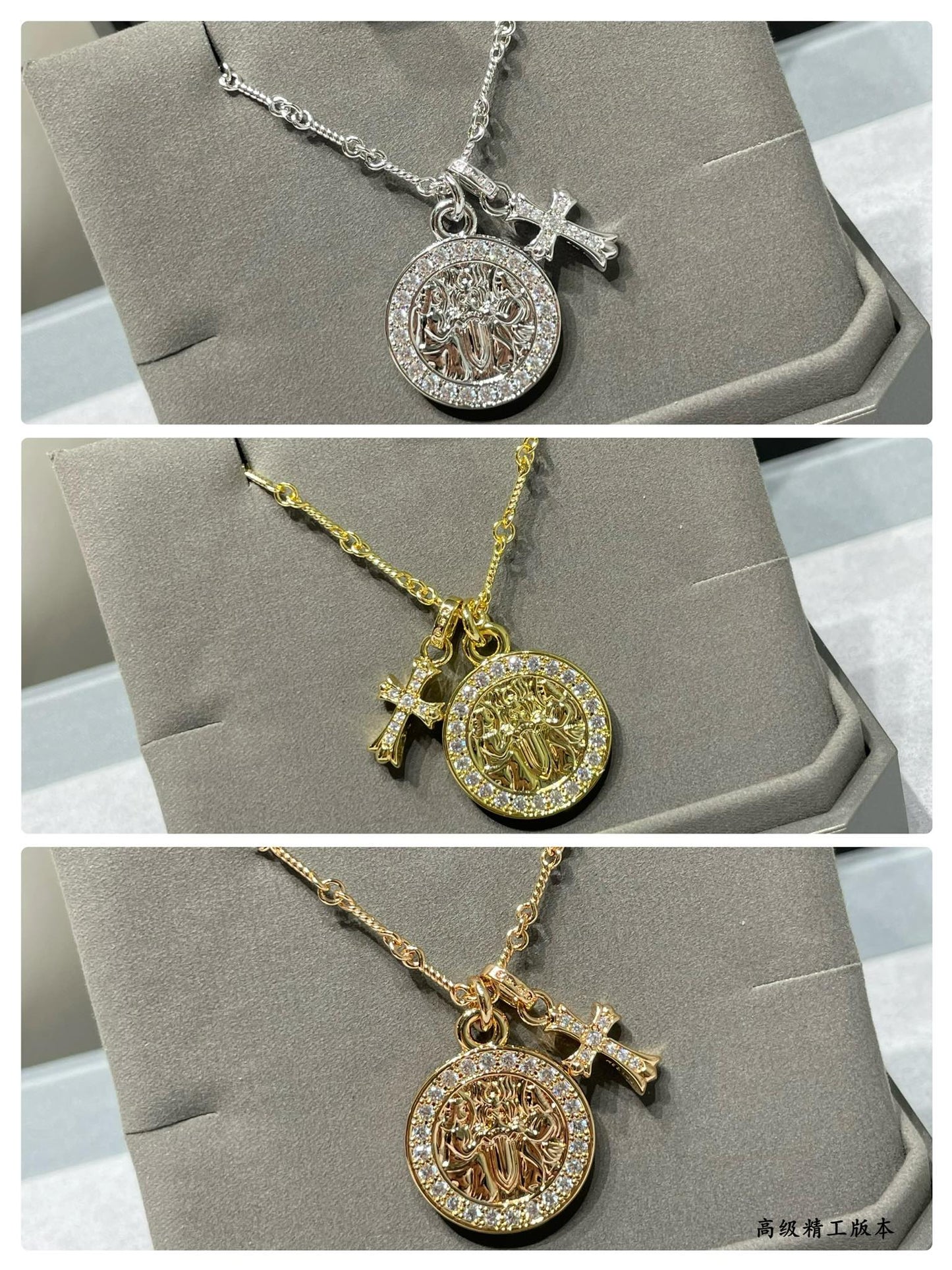 kroos circle cross yellow gold necklace xla477