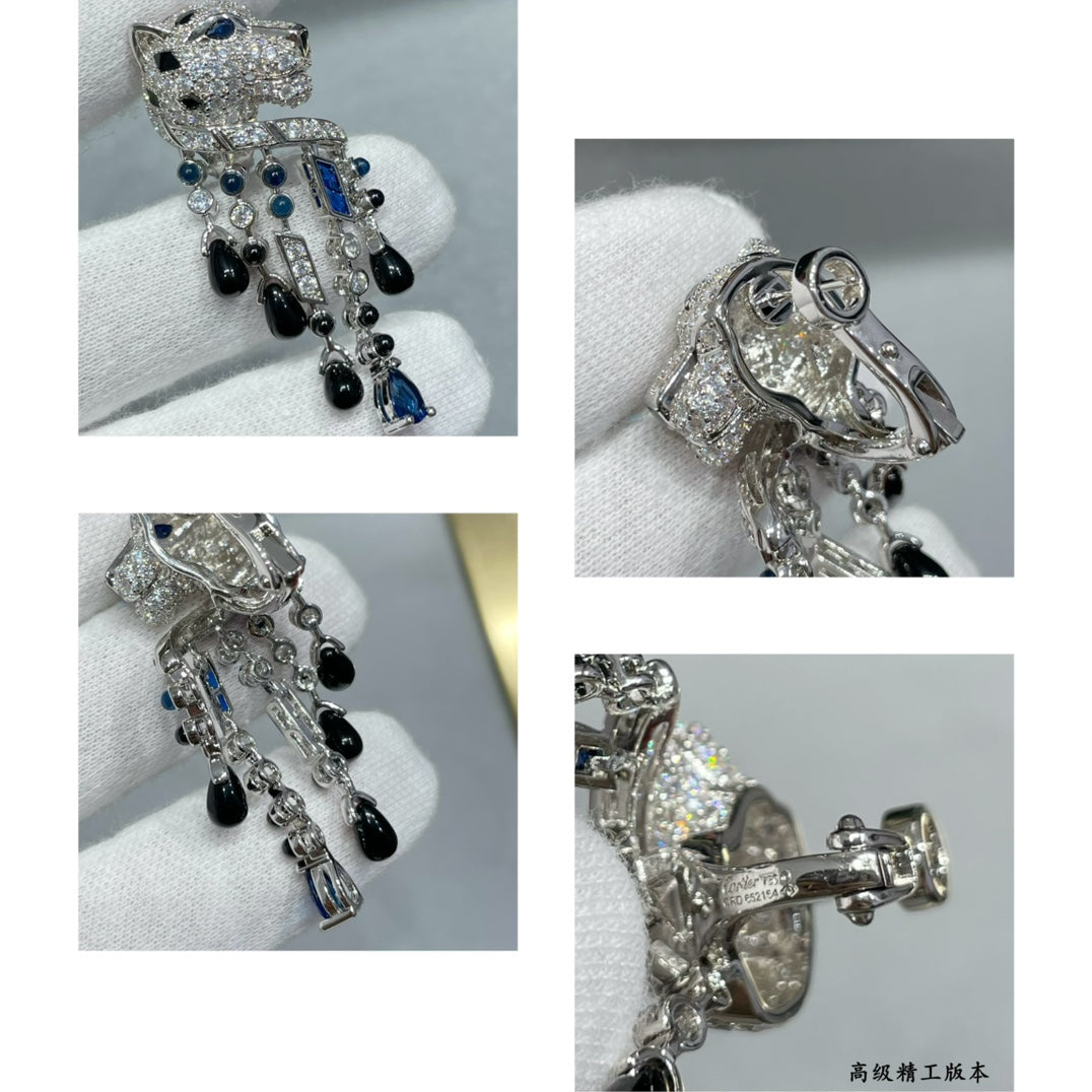 black agate blue diamond leopard silver earrings eha827