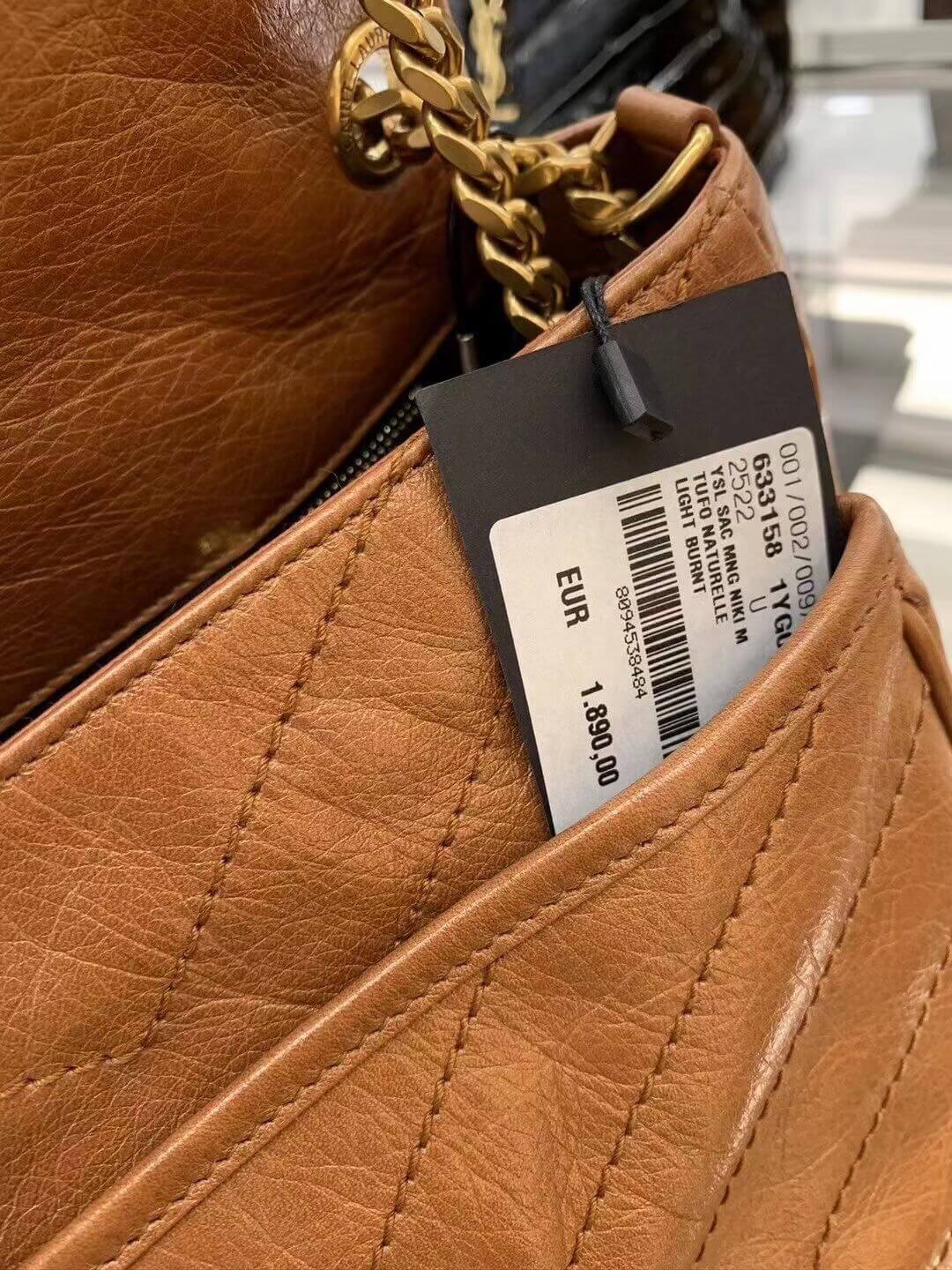 ysl niki medium 28cm brown fold retro leaher shoulder bag 633158