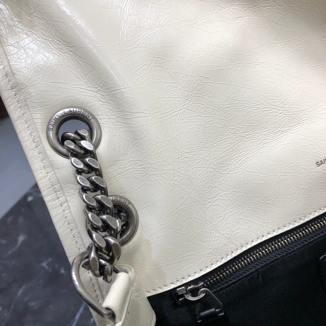 ysl niki medium 28cm cream white fold retro leaher shoulder bag 633158