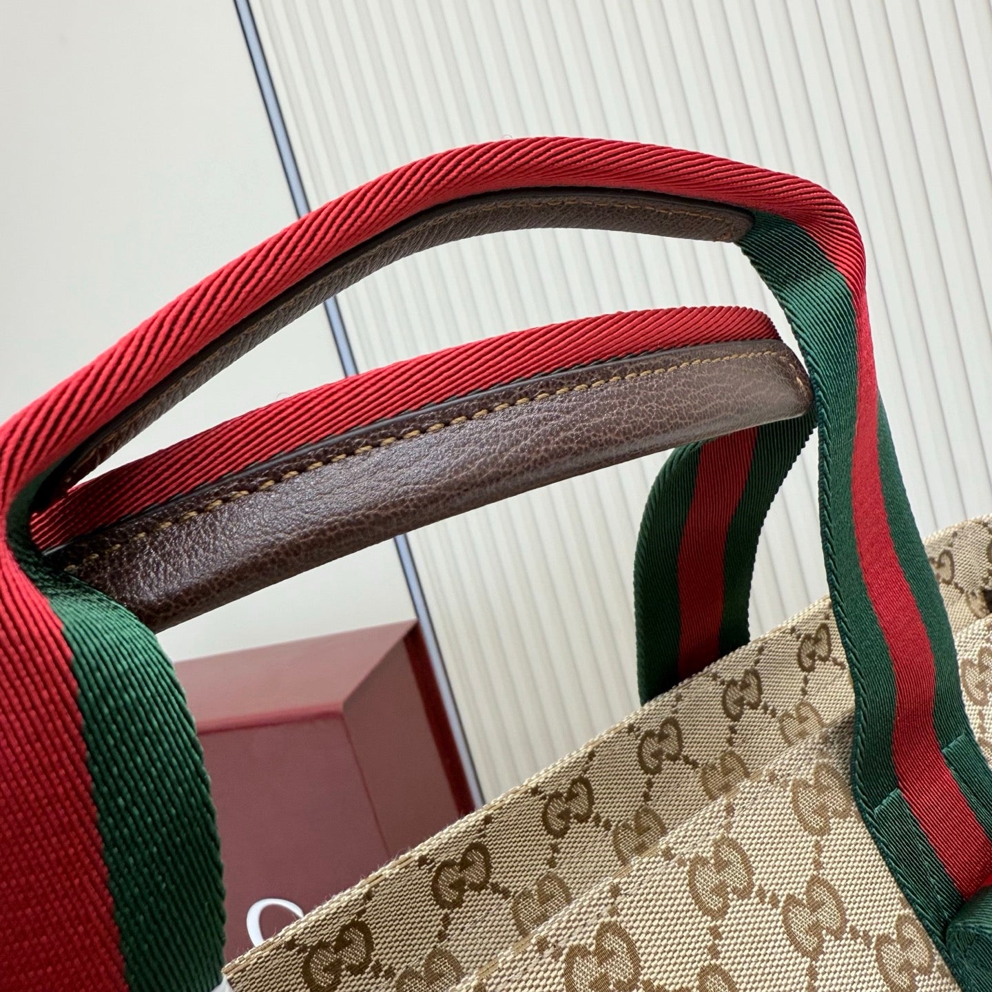 Gucci Generation GG Canvas Tote Apricot Red-Green Web 875941