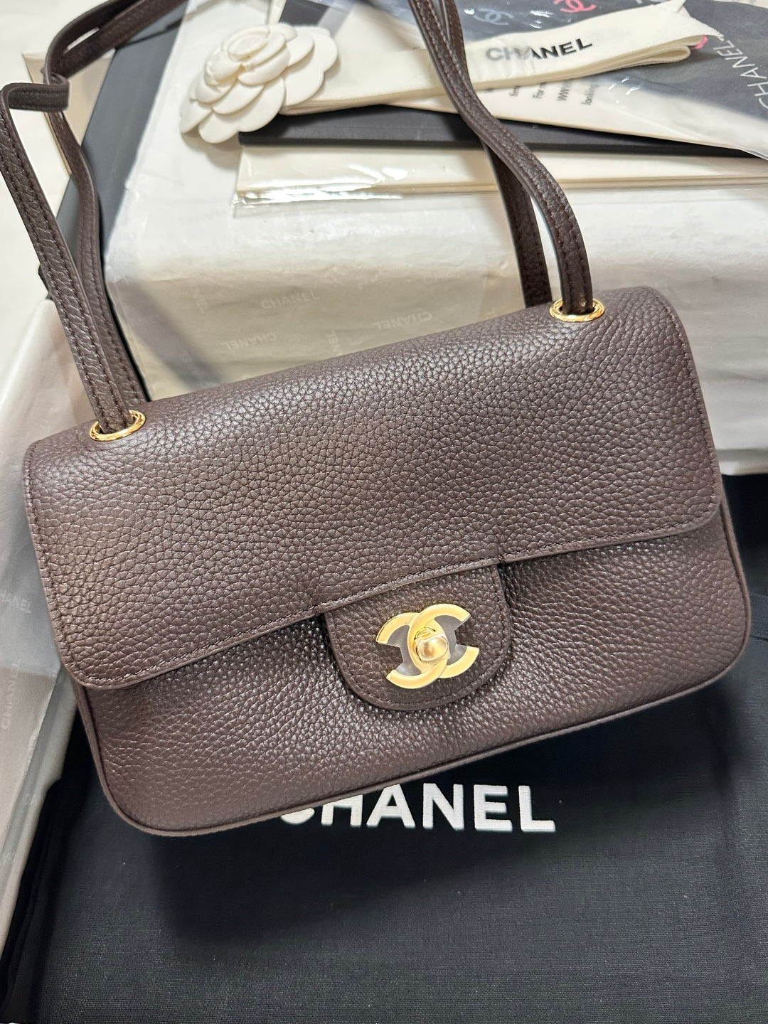 Chanel Maxi Flap Bag Coffee Gold Hardware AS6573