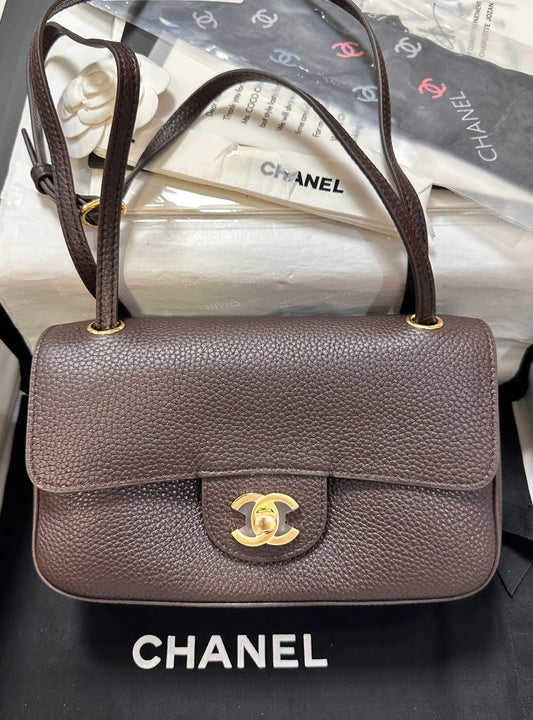 Chanel Maxi Flap Bag Coffee Gold Hardware AS6573