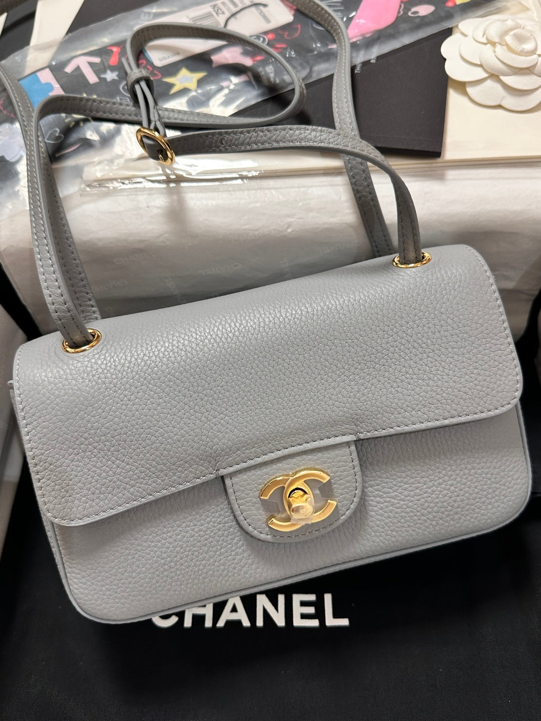 Chanel Maxi Flap Bag Grey Gold Hardware AS6573