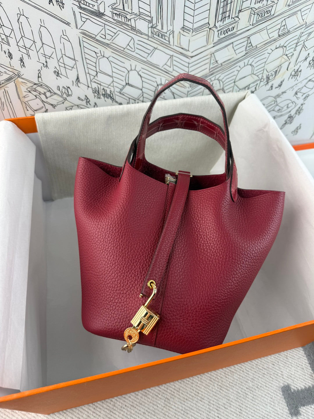 Hermes Picotin 18 Touch Crocodile Bordeaux Gold Hardware HM18T22