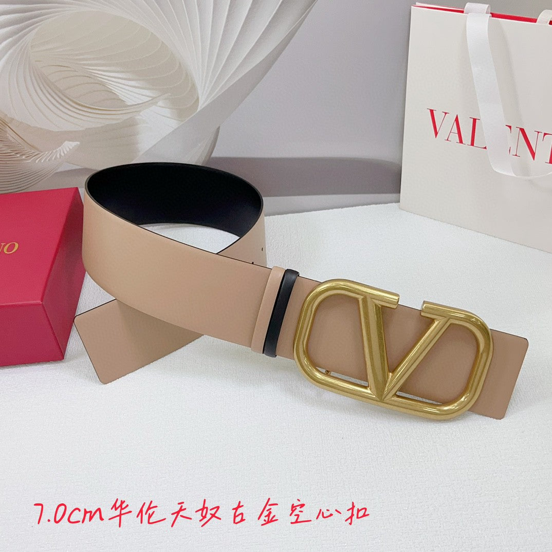 Valentino Garavani VLOGO Buckle Reversible Leather Belt Brown