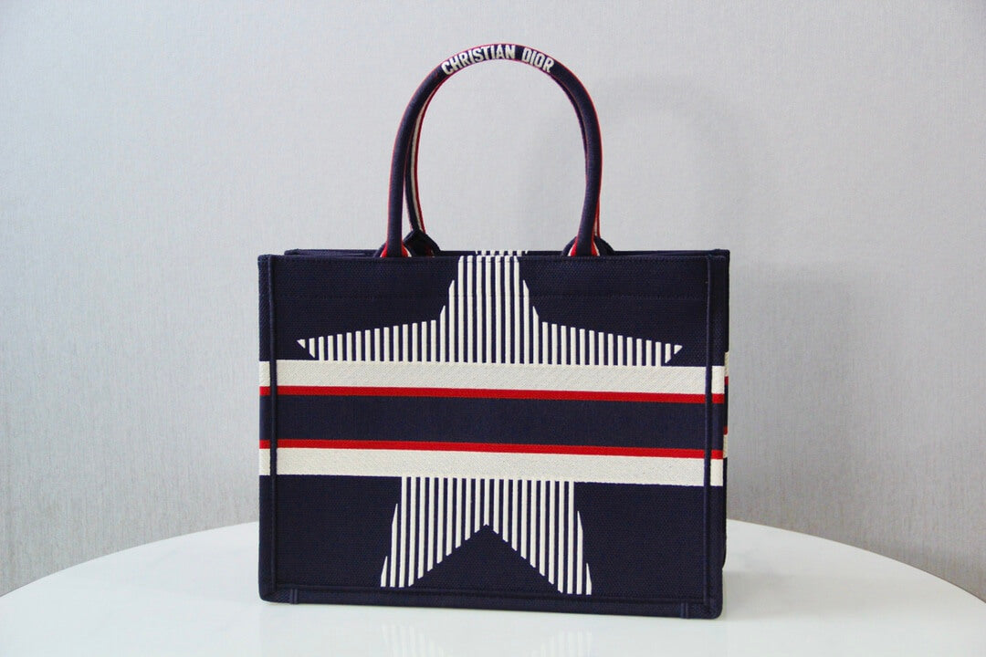 1286 book tote dioralps 36 5cm 41 5cm oblique embroidery black white 6