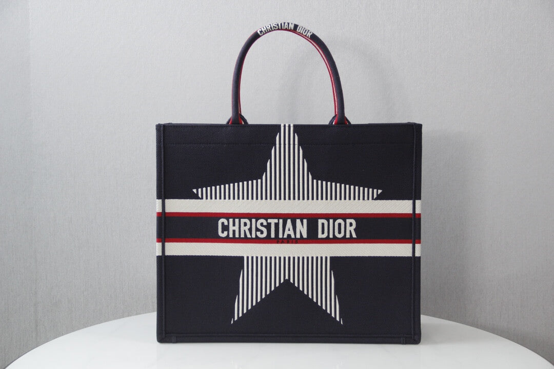 1286 book tote dioralps 36 5cm 41 5cm oblique embroidery black white 6