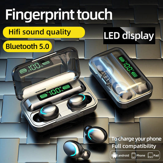 new private model f9 5c bluetooth earphones tws 5 1 cross border sports and leisure earphones battery display touch dual gzsl f9 5