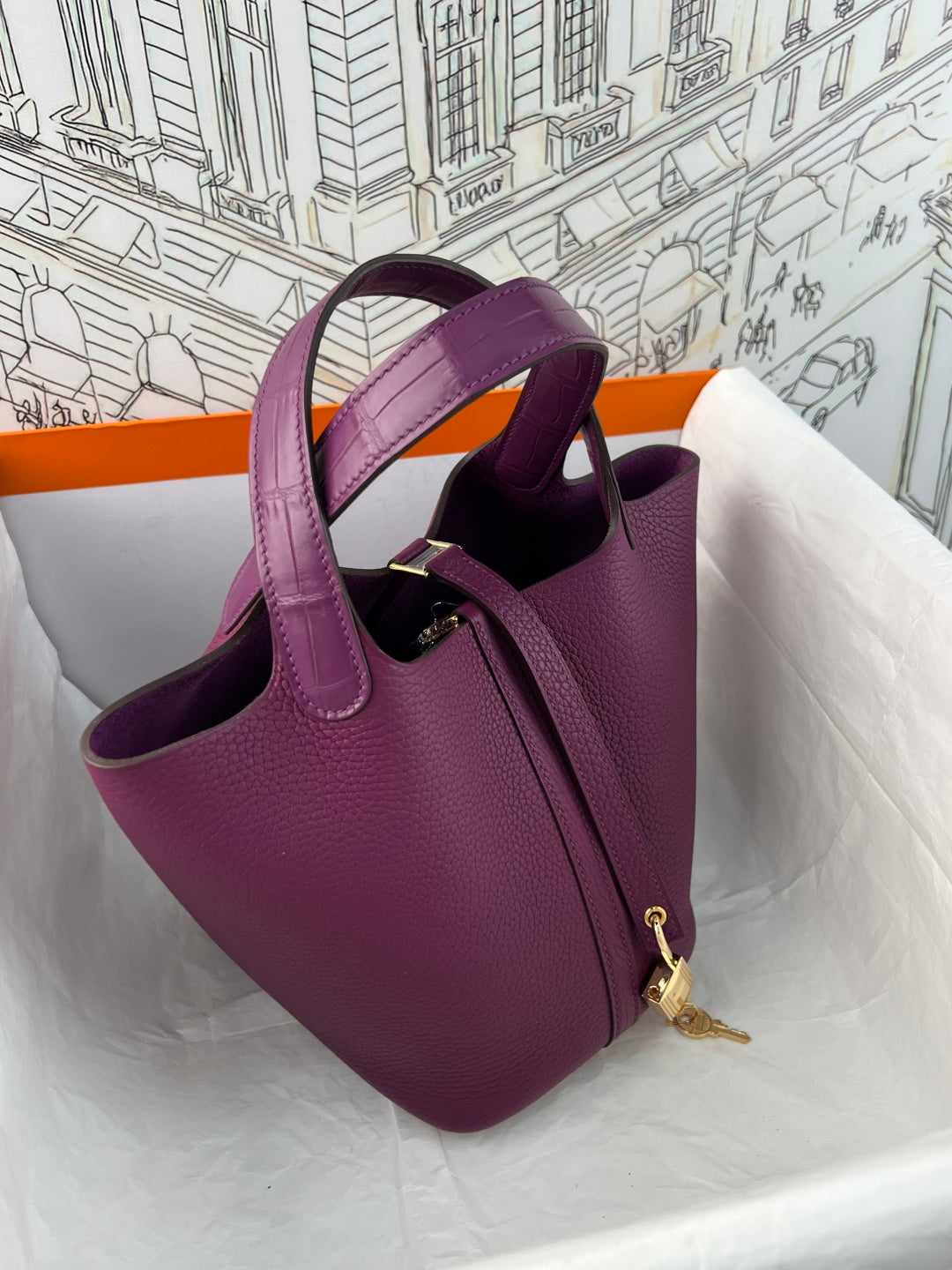 Hermes Picotin 18 Touch Crocodile Anemone Gold Hardware HM18T22