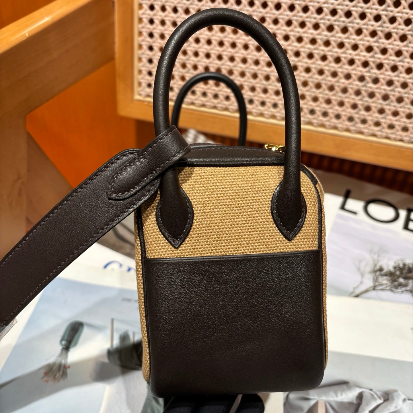 Hermes Lindy 19 Canvas Mousse Date Brown LD2607301