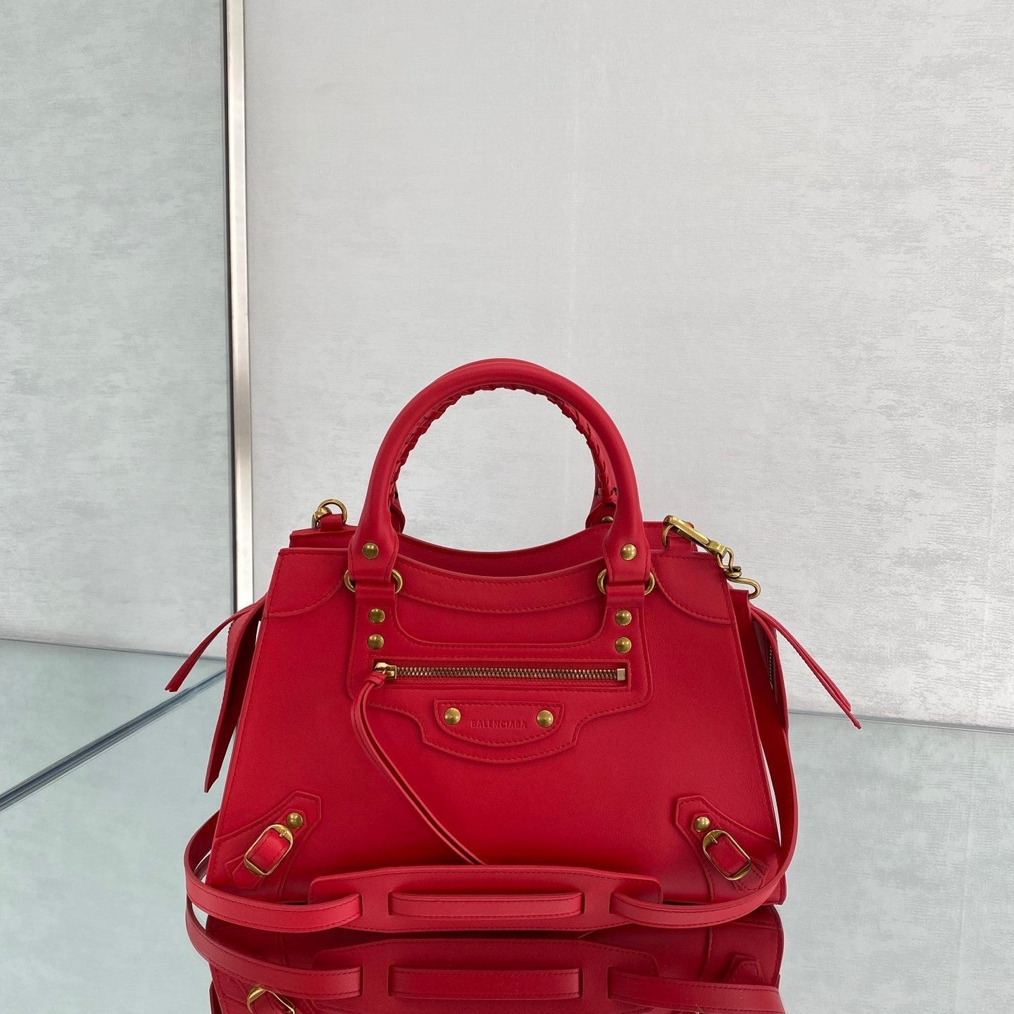balenciaga neo classic plain leather medium size red gold 1991
