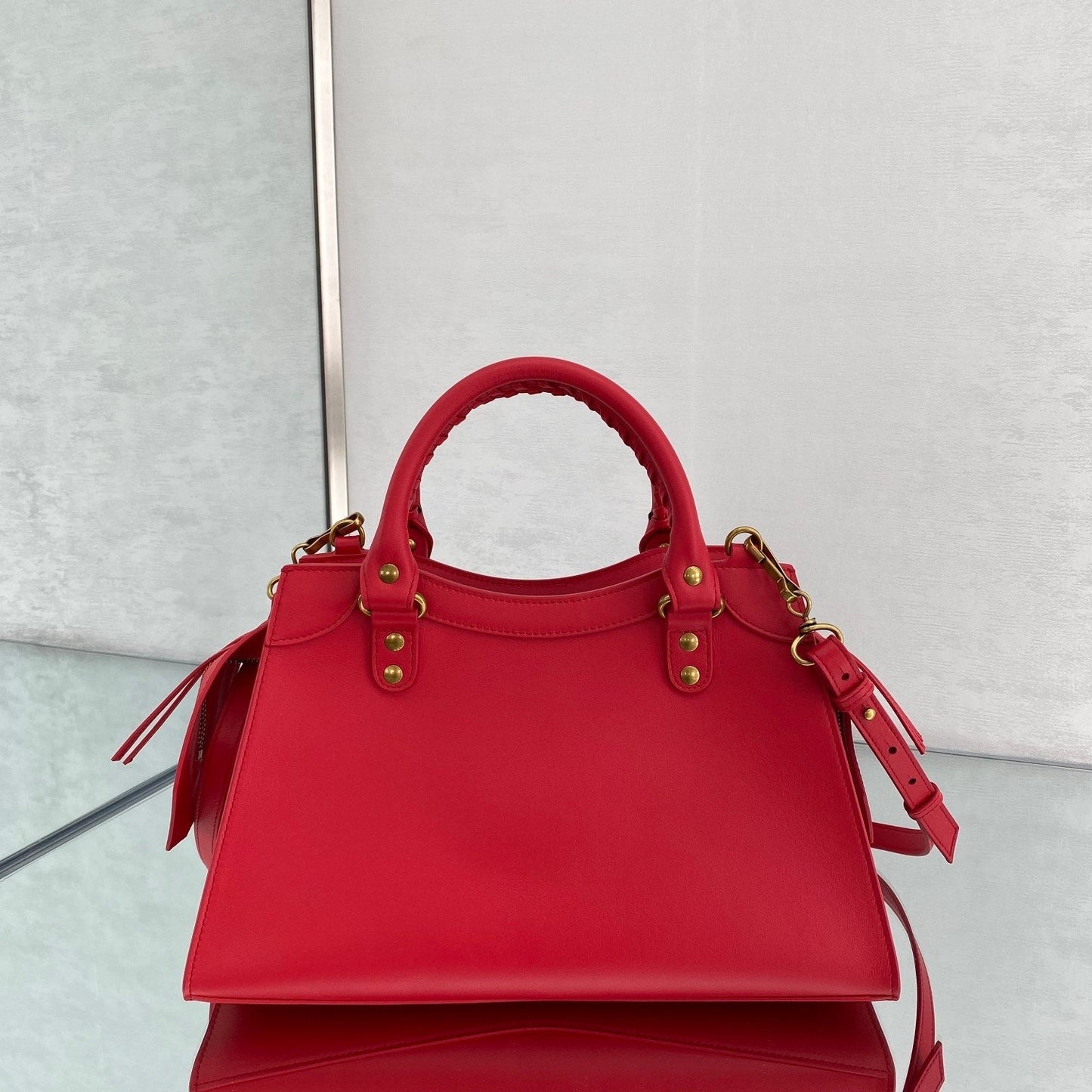 balenciaga neo classic plain leather medium size red gold 1991