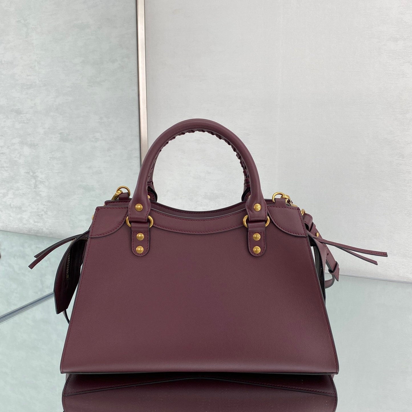 balenciaga neo classic plain leather medium size maroon gold 1991