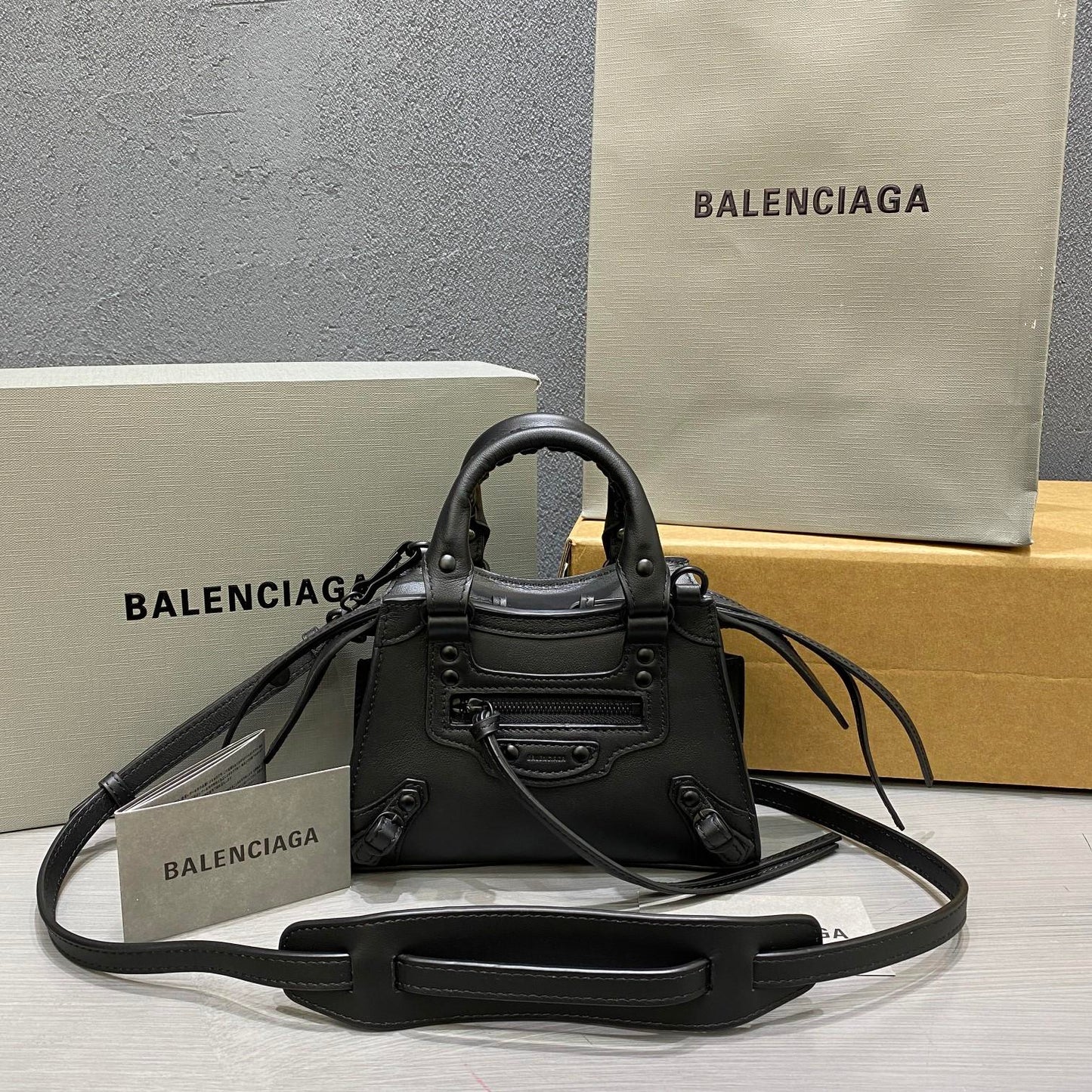 balenciaga neo classic plain leather mini size black 1993