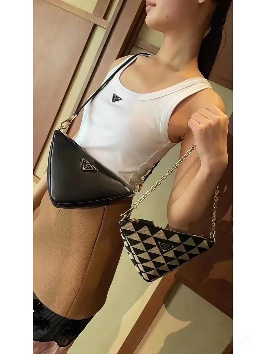 1bc176 prada symbole leather and fabric mini bag black beige